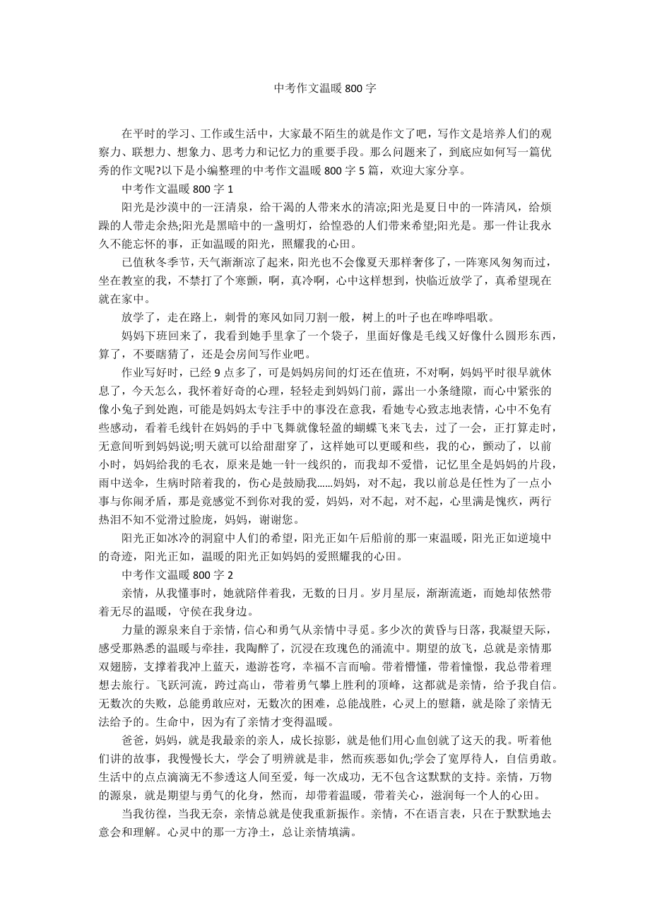 中考作文温暖800字_第1页