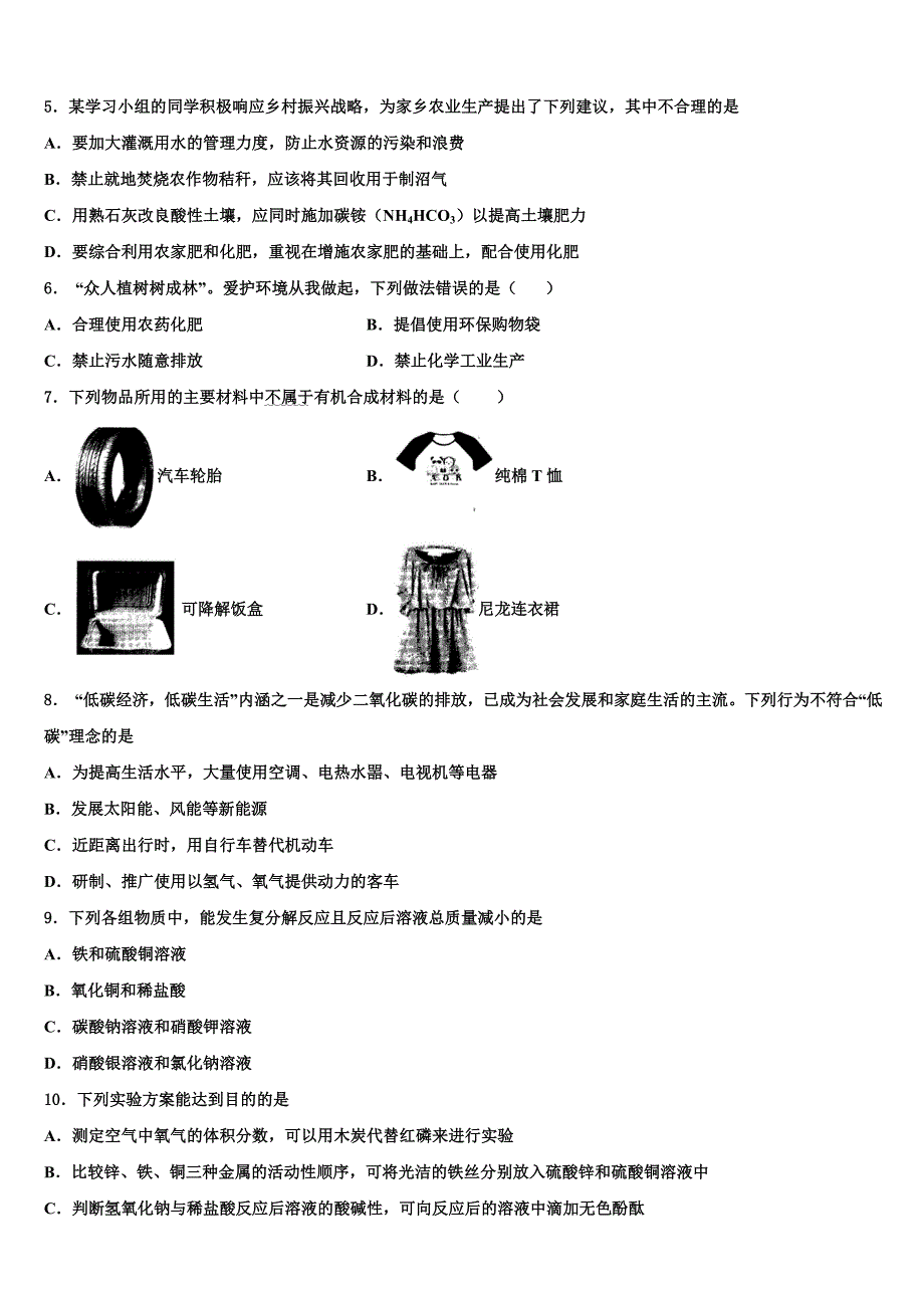 海南省乐东县重点达标名校2022学年中考化学对点突破模拟测试卷（含答案解析）_第2页