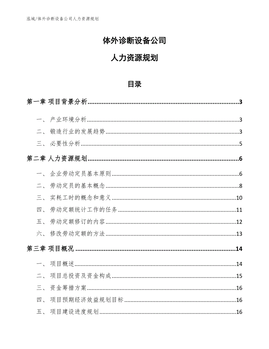 体外诊断设备公司人力资源规划（范文）_第1页