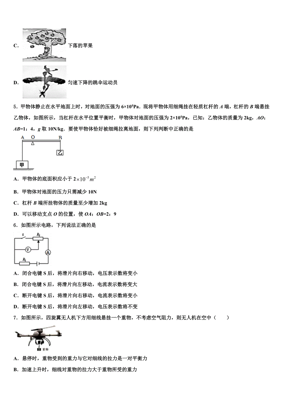 浙江省温州市平阳县2022学年中考物理模试卷（含答案解析）_第2页