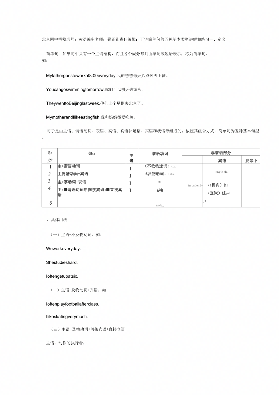 《简单句的五种基本类型和练习》_第1页