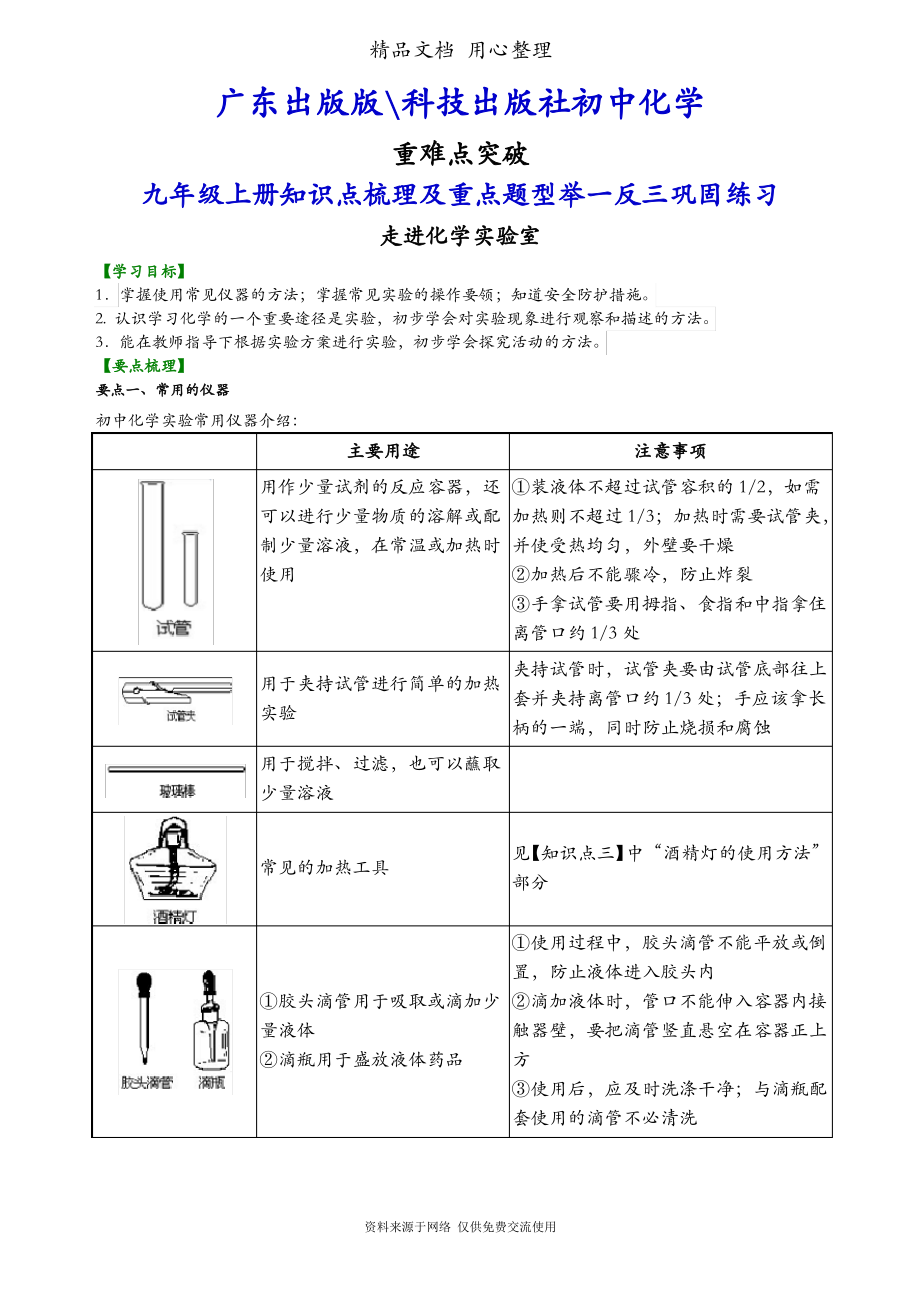 广东科学科粤版九年级上册化学(提高版)(全册知识点考点梳理、重点题型分类巩固练习)(家教、补习、复习用)_第1页