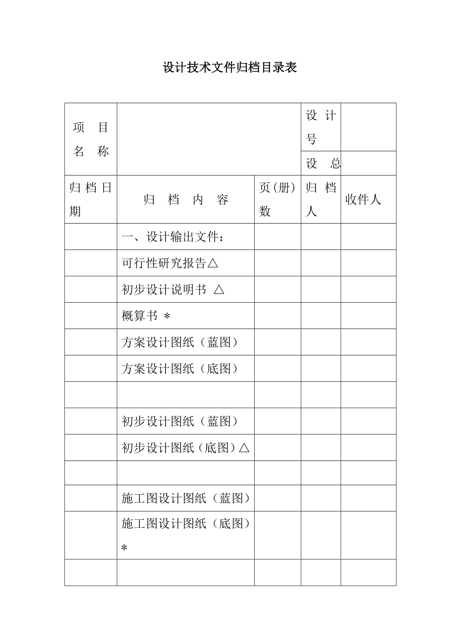 设计技术文件归档目录表_第1页