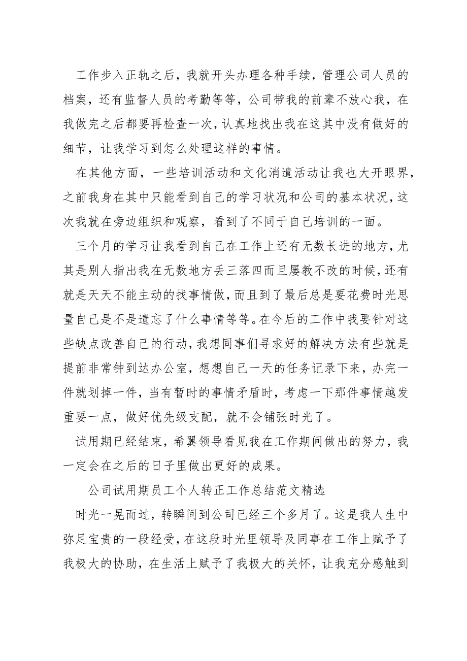 公司试用期员工个人转正工作总结范文精选_第2页