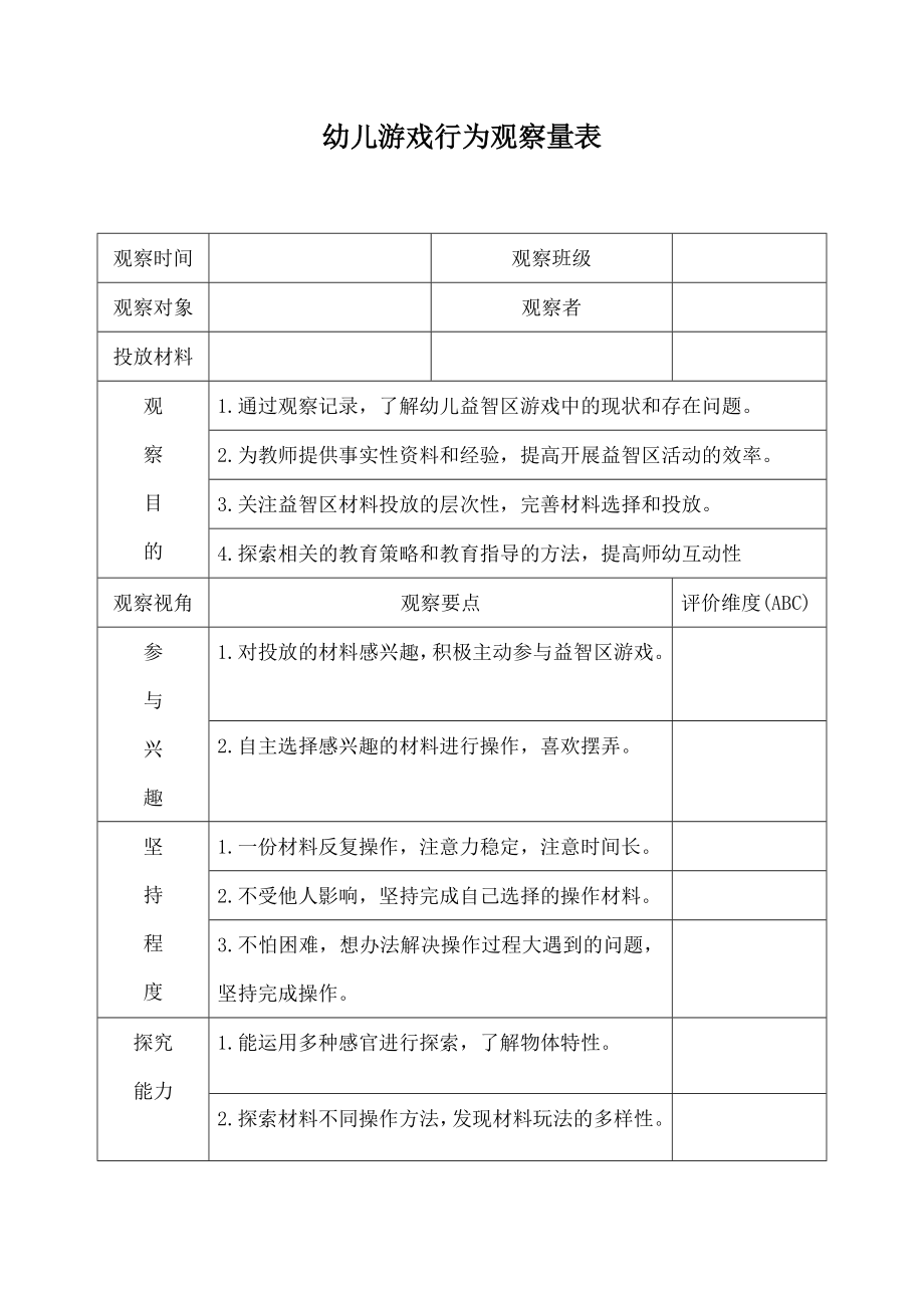 幼儿游戏行为观察量表_第1页