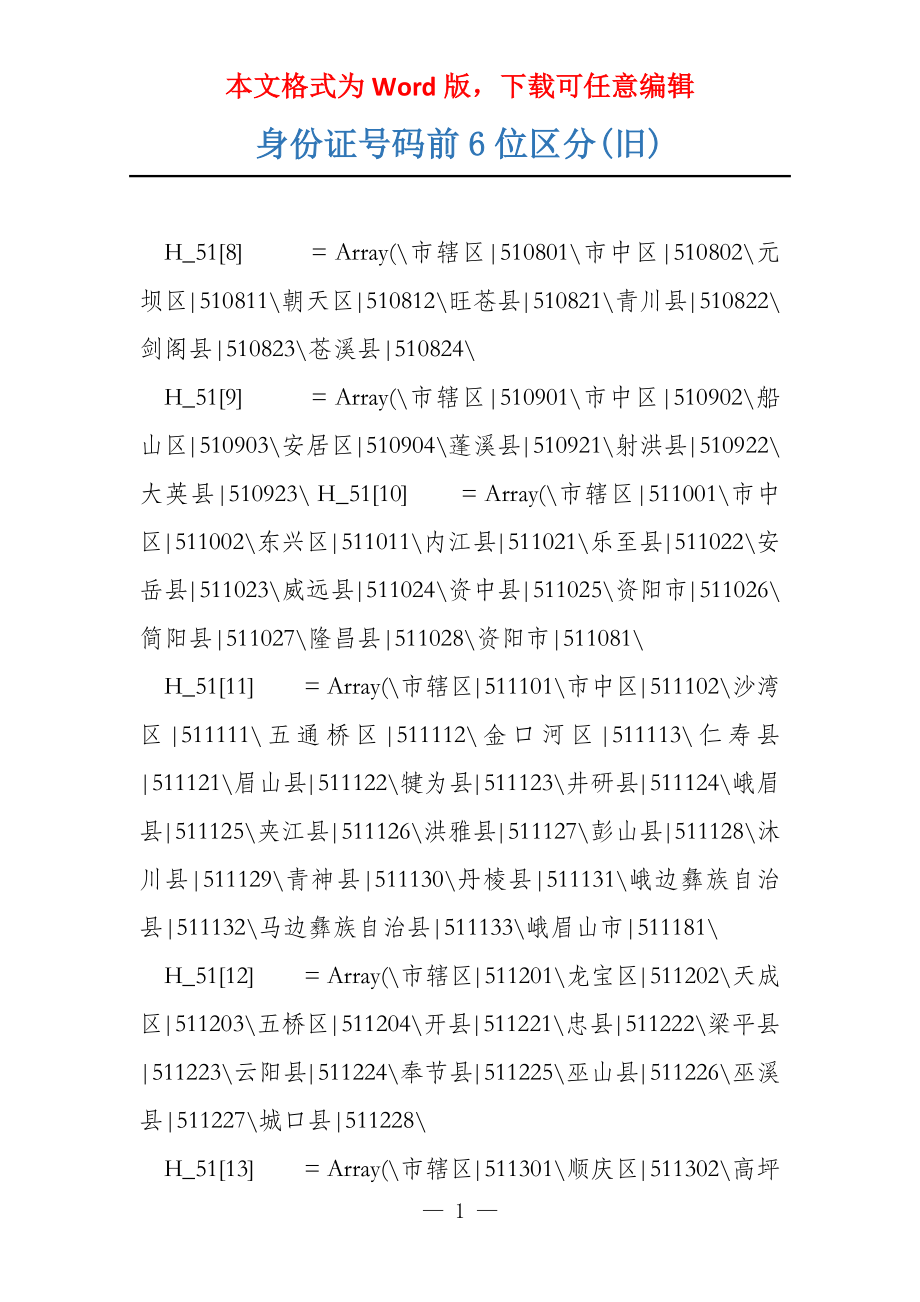身份证号码前6位区分(旧)_第1页