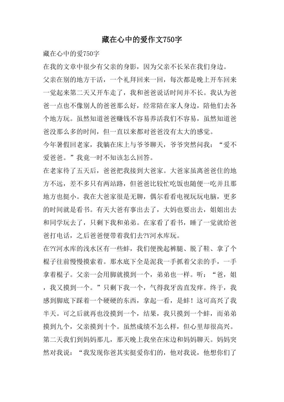 藏在心中的爱作文750字_第1页