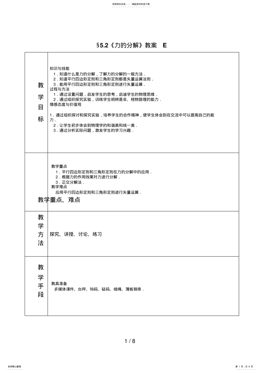 2022年5..2《力的分解》教案E2_第1页