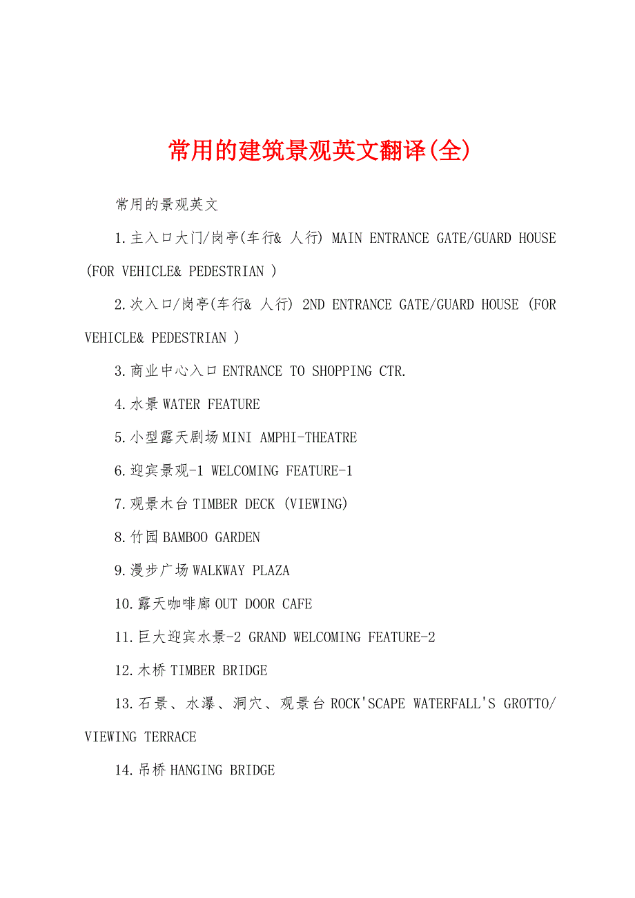 常用的建筑景观英文翻译(全)_第1页