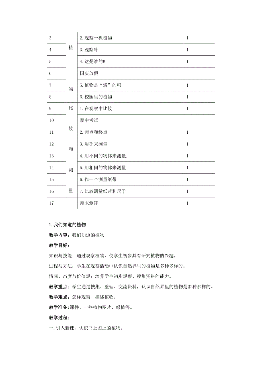 教科版小学一年级上册科学教案全套（附教学计划）_第3页