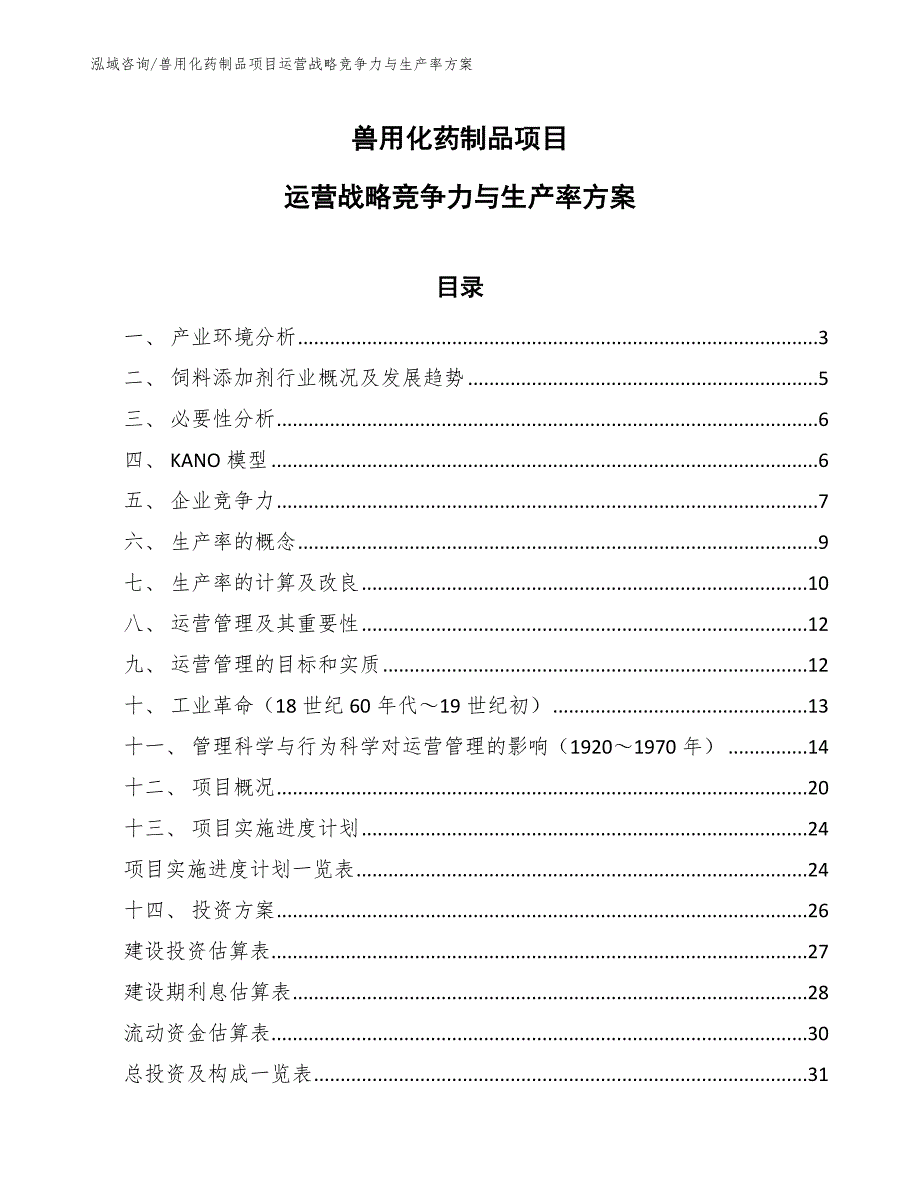 兽用化药制品项目运营战略竞争力与生产率方案（参考）_第1页