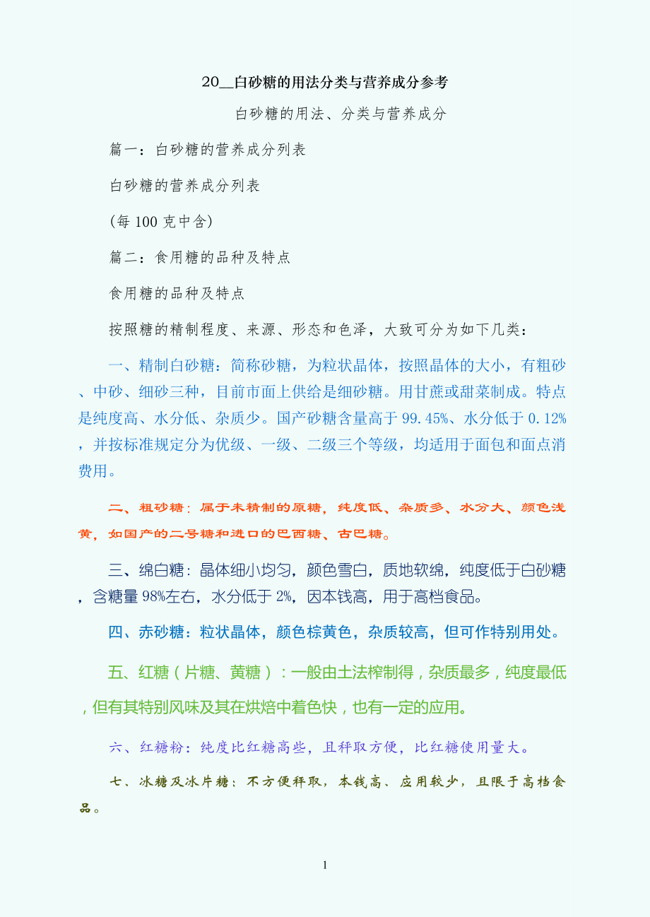 白砂糖的用法分类与营养成分参考_第1页