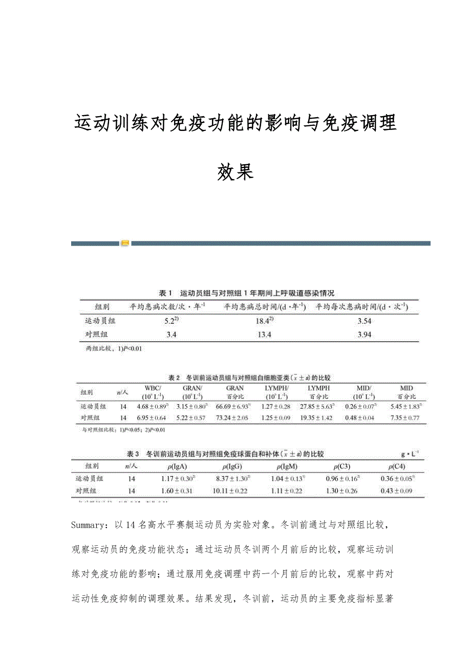 运动训练对免疫功能的影响与免疫调理效果_第1页
