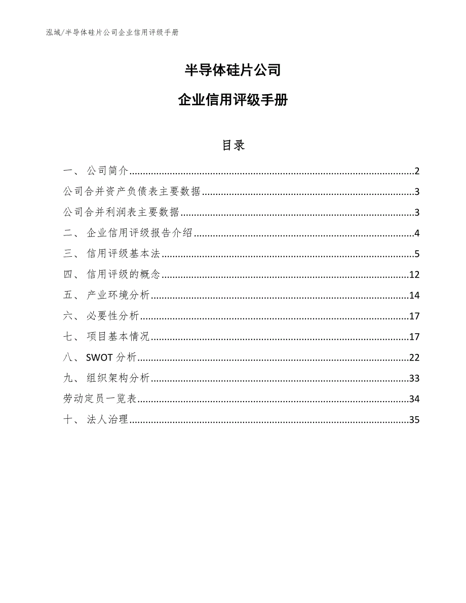 半导体硅片公司企业信用评级手册（参考）_第1页