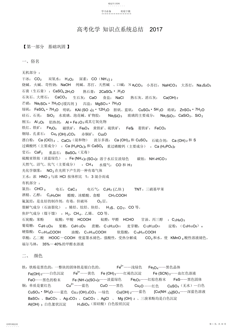 2022年高考化学知识点系统总结_第1页