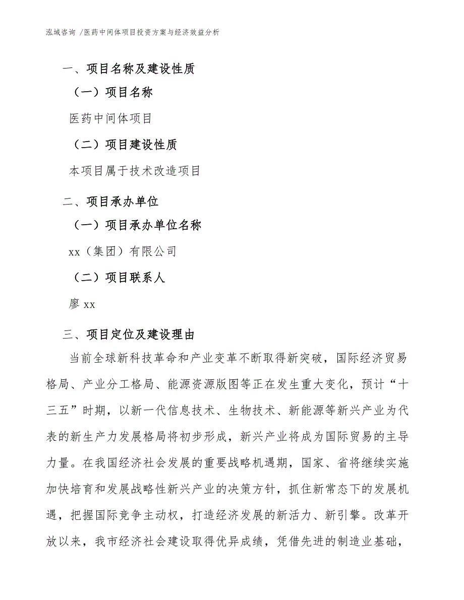 医药中间体项目投资方案与经济效益分析_范文参考_第3页