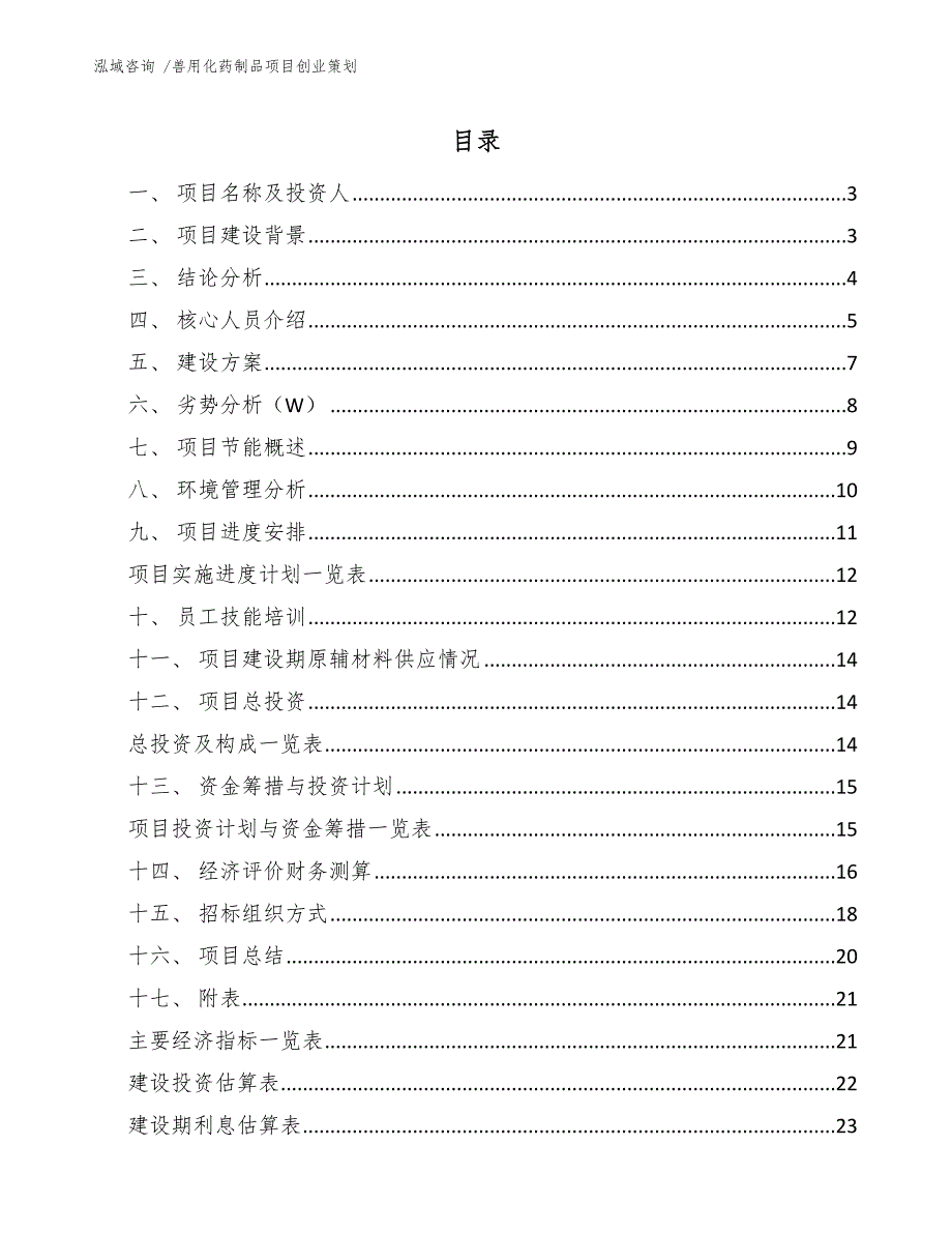 兽用化药制品项目创业策划（范文参考）_第1页