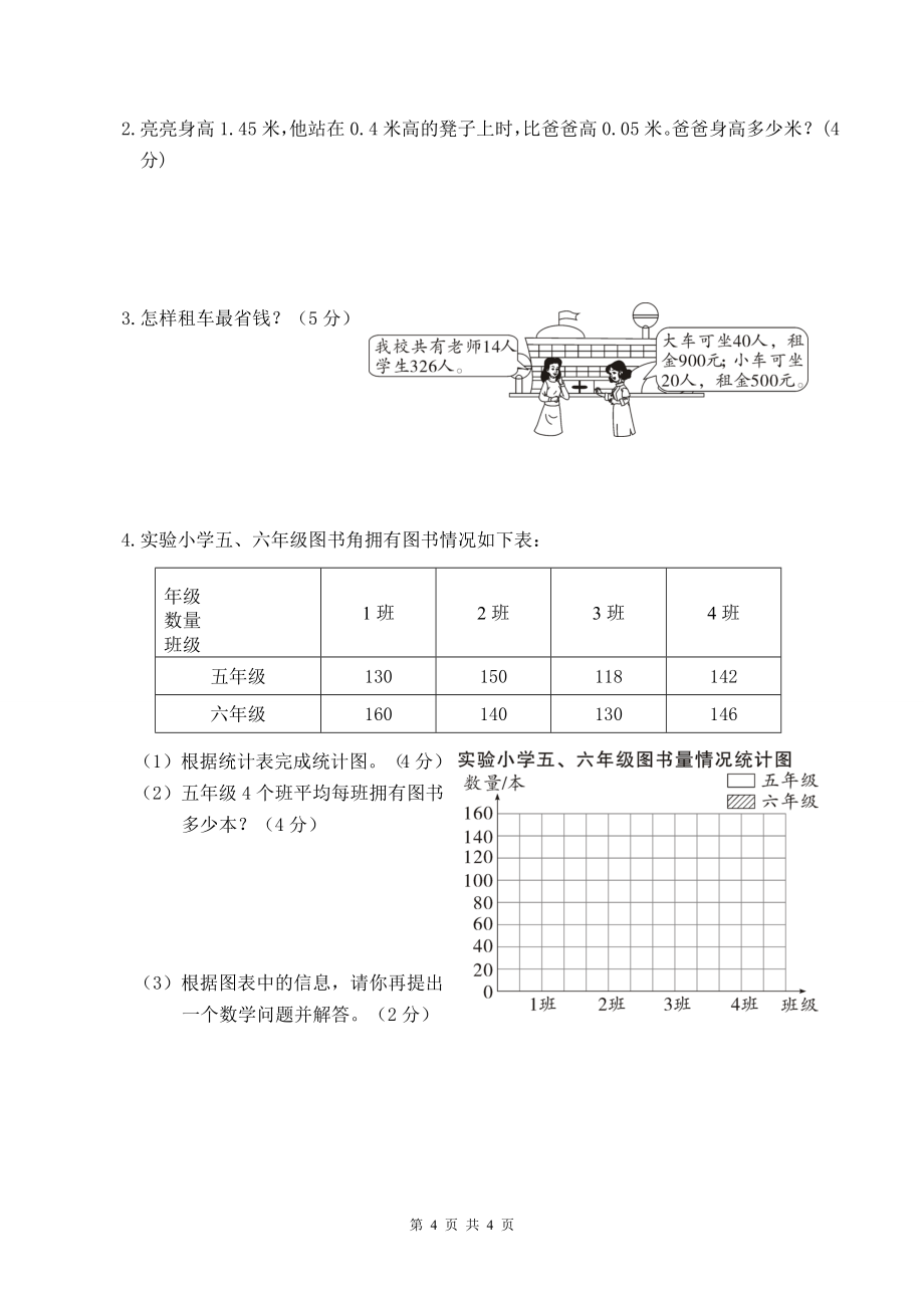 人教版四年级下学期数学期末试卷五_第4页