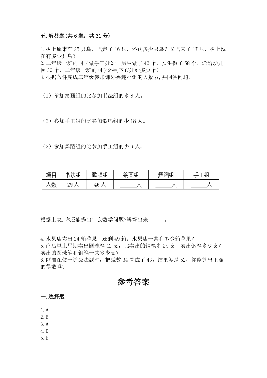 小学二年级数学《100以内的加法和减法》易错题含答案（名师推荐）_第4页