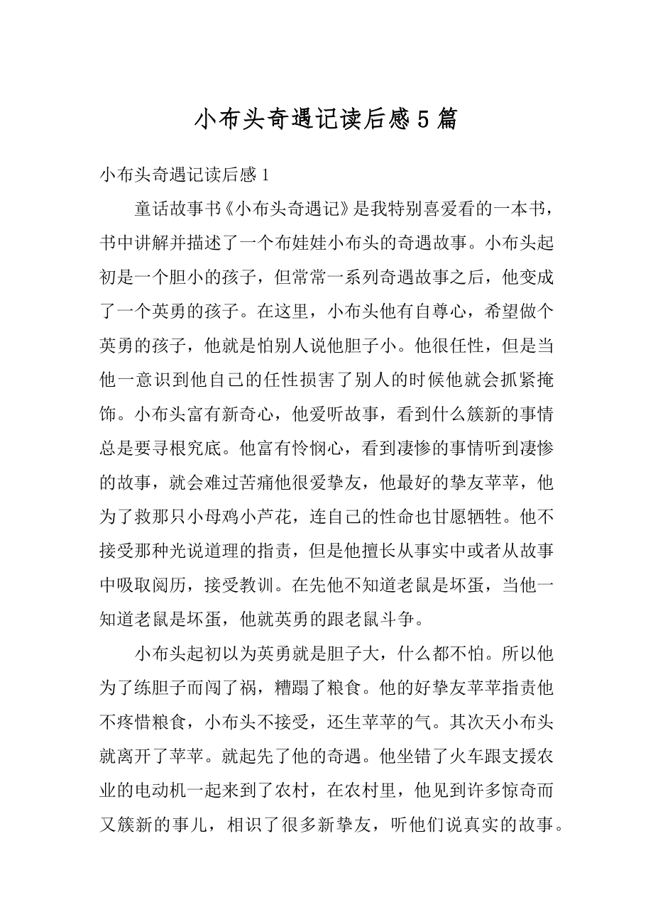 小布头奇遇记读后感5篇范本_第1页