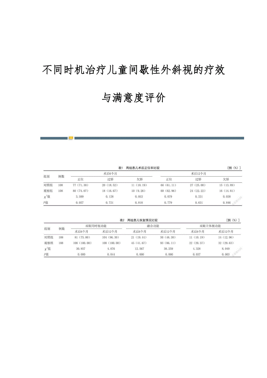不同时机治疗儿童间歇性外斜视的疗效与满意度评价_第1页