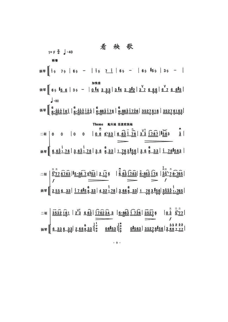 看秧歌（扬琴伴奏谱） 钢琴谱 五线谱 正谱 乐谱_第1页
