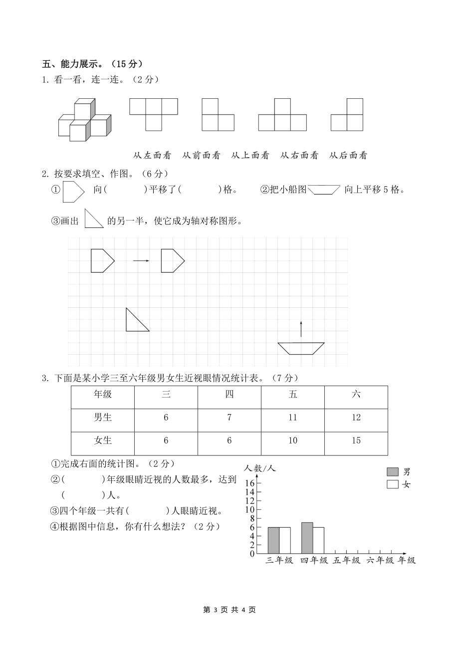 人教版四年级下学期数学期末试卷四_第3页