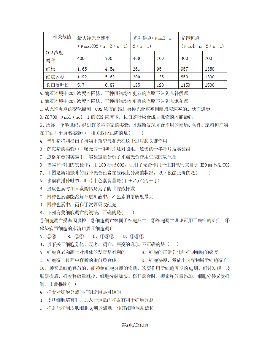 黑龙江省双鸭山市2018-2019学年高三生物上学期月考试题【带答案】_第2页