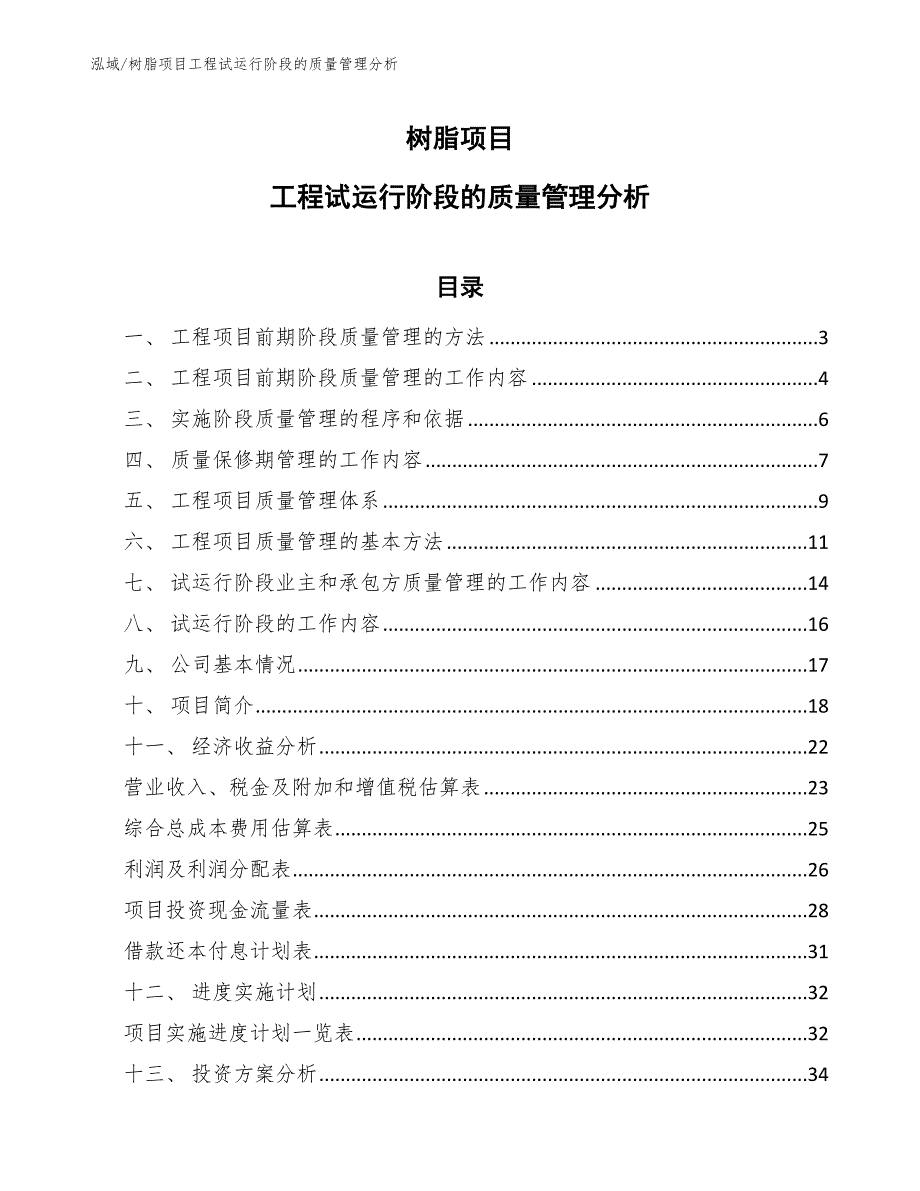 树脂项目工程试运行阶段的质量管理分析_参考_第1页