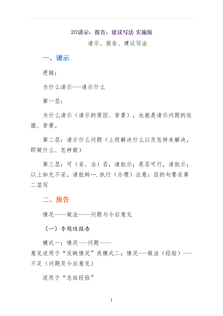 请示、报告、建议写法 实施版_第1页
