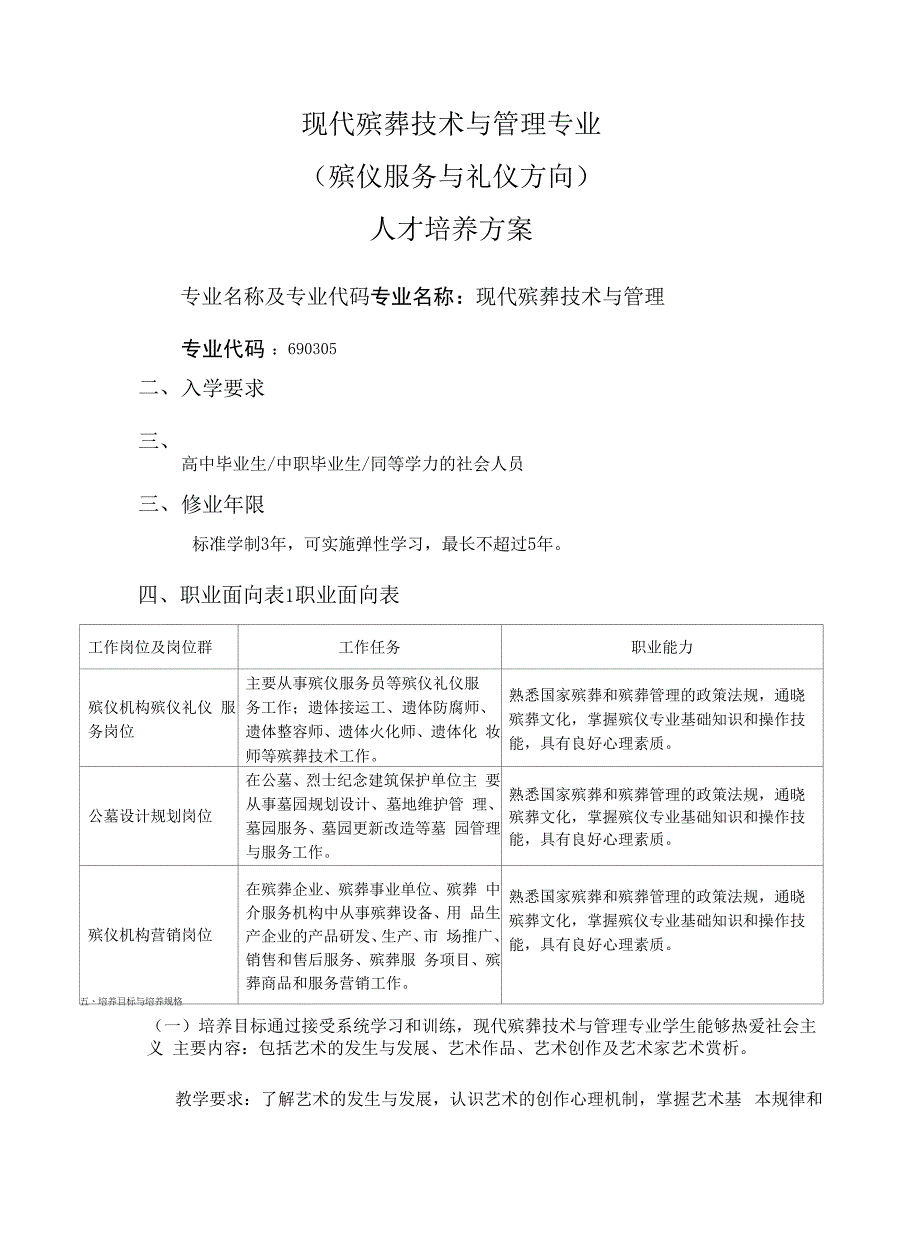 殡葬技术与管理专业人才培养方案_第1页