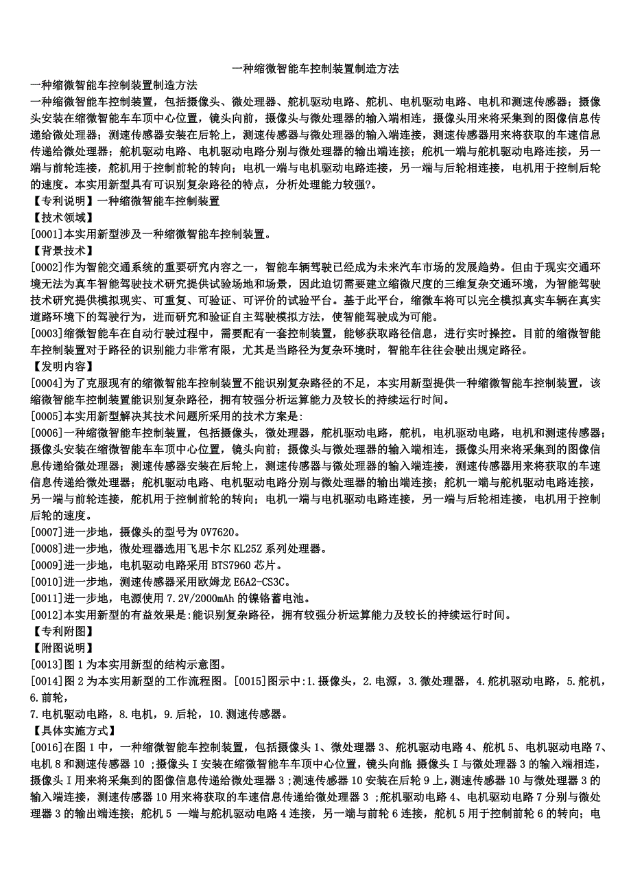 一种缩微智能车控制装置制造方法_第1页