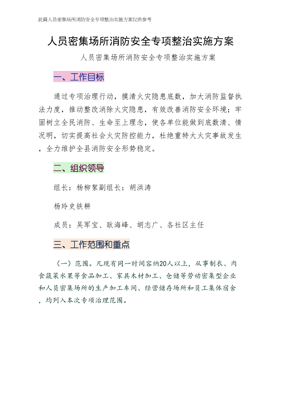 人员密集场所消防安全专项整治实施方案常用版_第1页