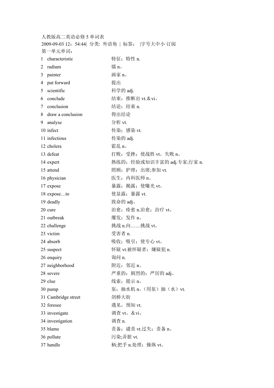 人教版高二英语必修单词表_第1页