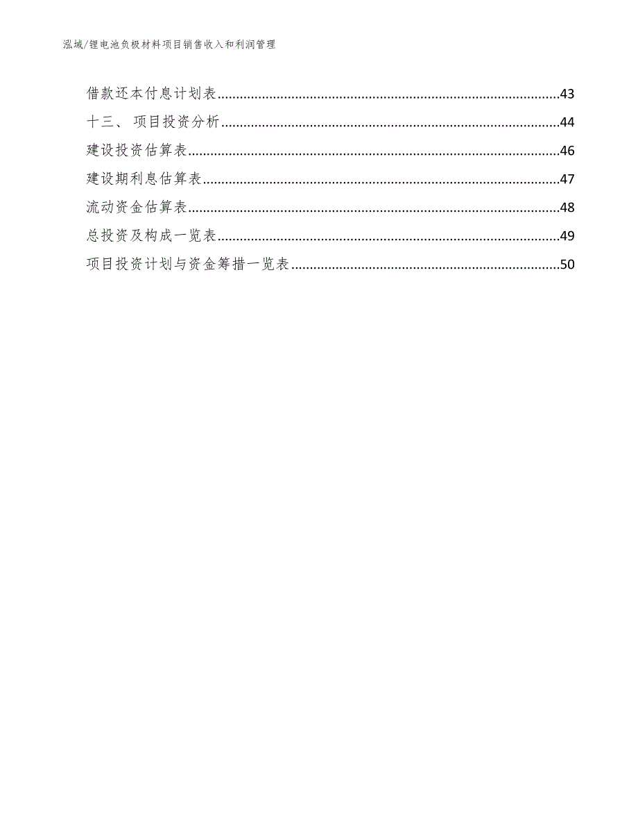 锂电池负极材料项目销售收入和利润管理（参考）_第2页