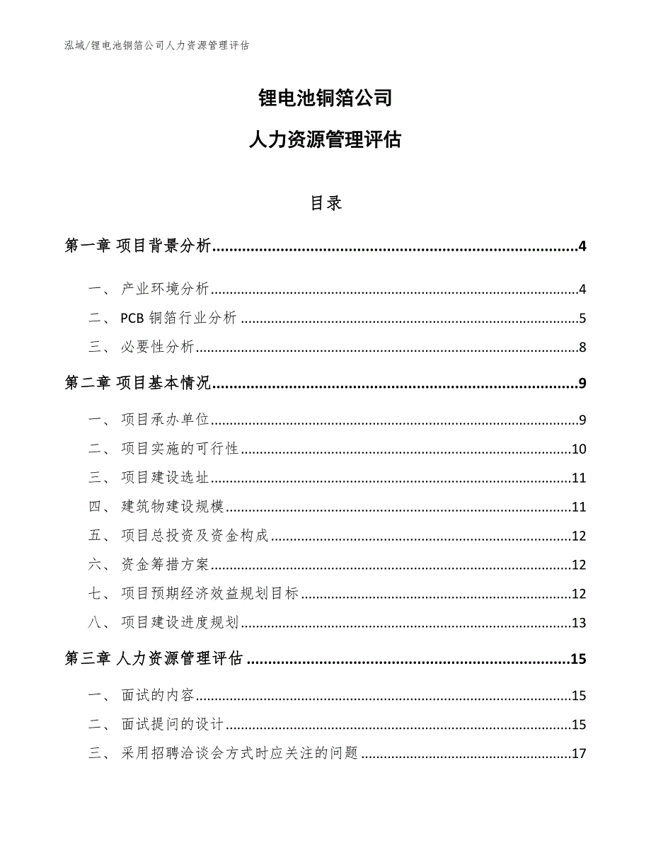 锂电池铜箔公司人力资源管理评估（参考）_第1页