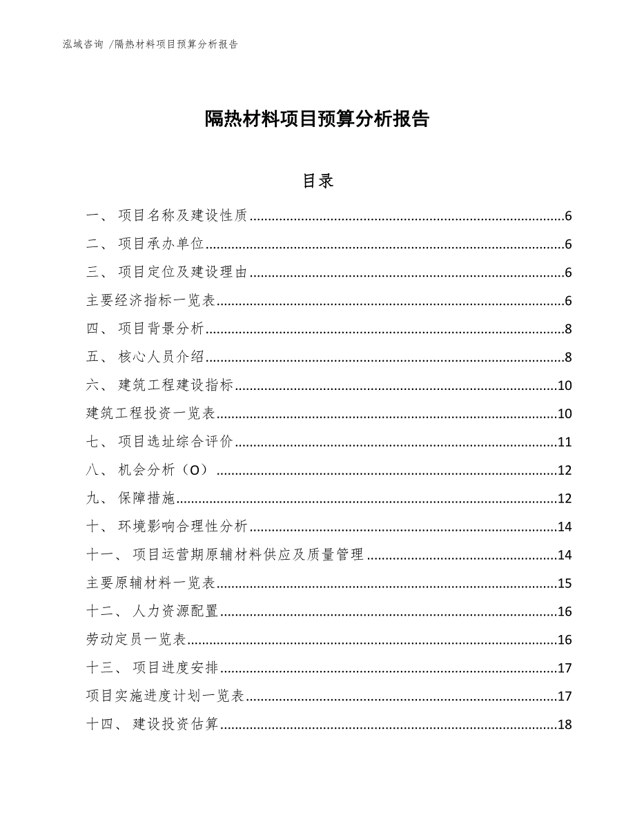 隔热材料项目预算分析报告_第1页