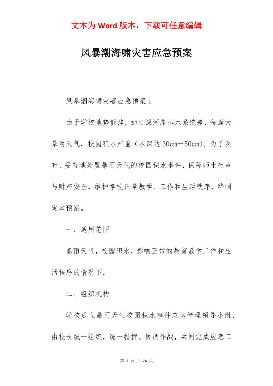 风暴潮海啸灾害应急预案_第1页