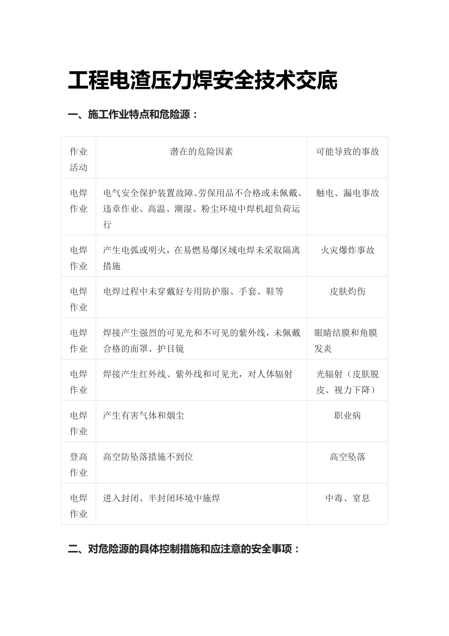 [优]工程电渣压力焊安全技术交底[标准资料]_第1页