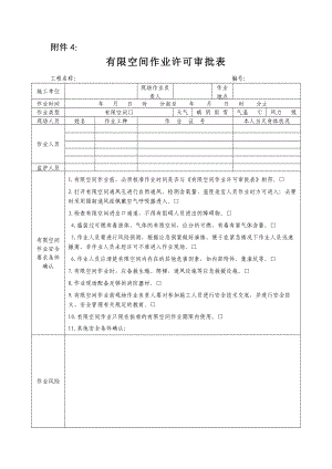 有限空间作业许可审批表