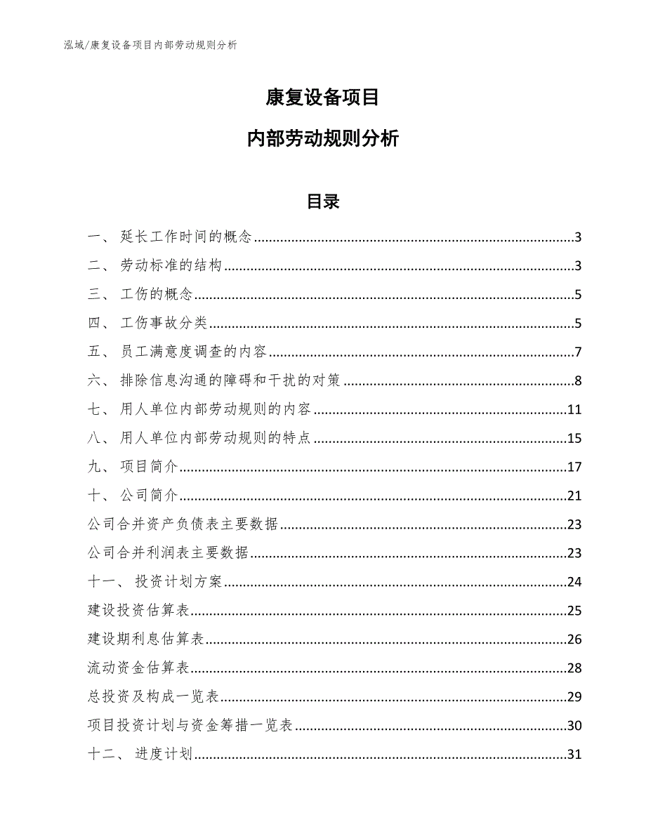 康复设备项目内部劳动规则分析（参考）_第1页