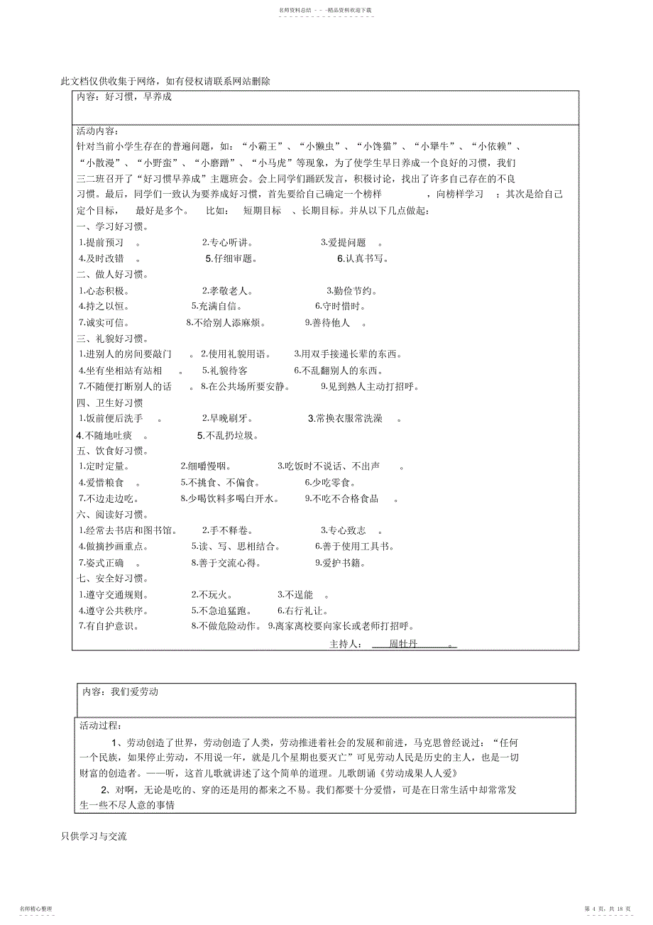 2022年小学生主题班会记录教学总结_第4页