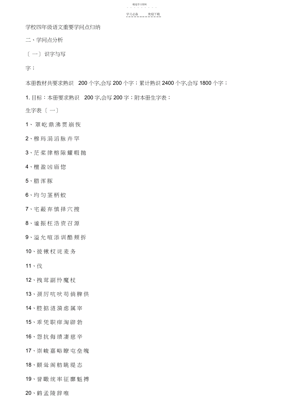 2022年小学四年级语文重要知识点归纳_第1页