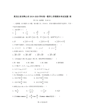 黑龙江省双鸭山市2019-2020学年高一数学上学期期末考试试题理带答案