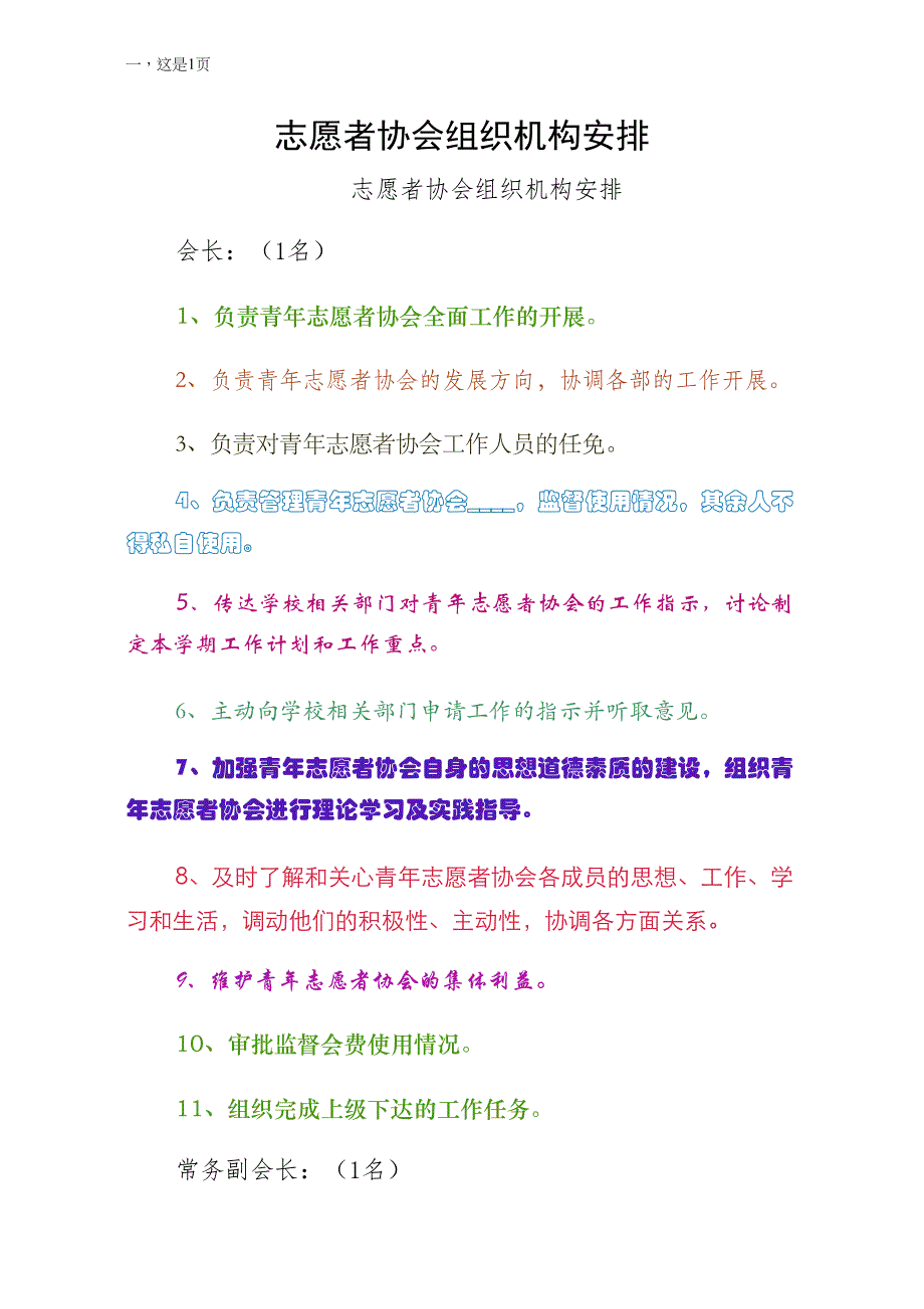 志愿者协会组织机构安排正规版_第1页