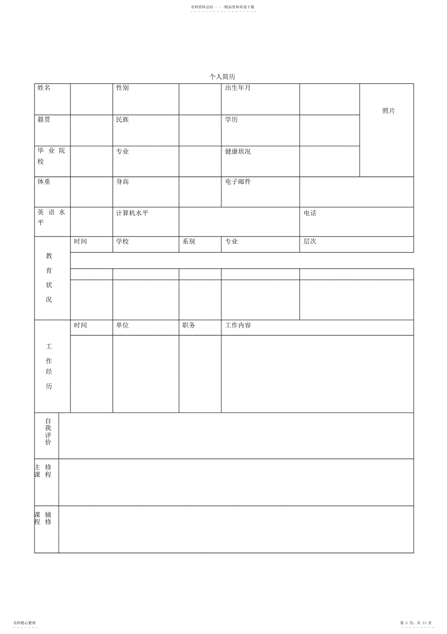 2022年幼升小学入学简历模板_第3页