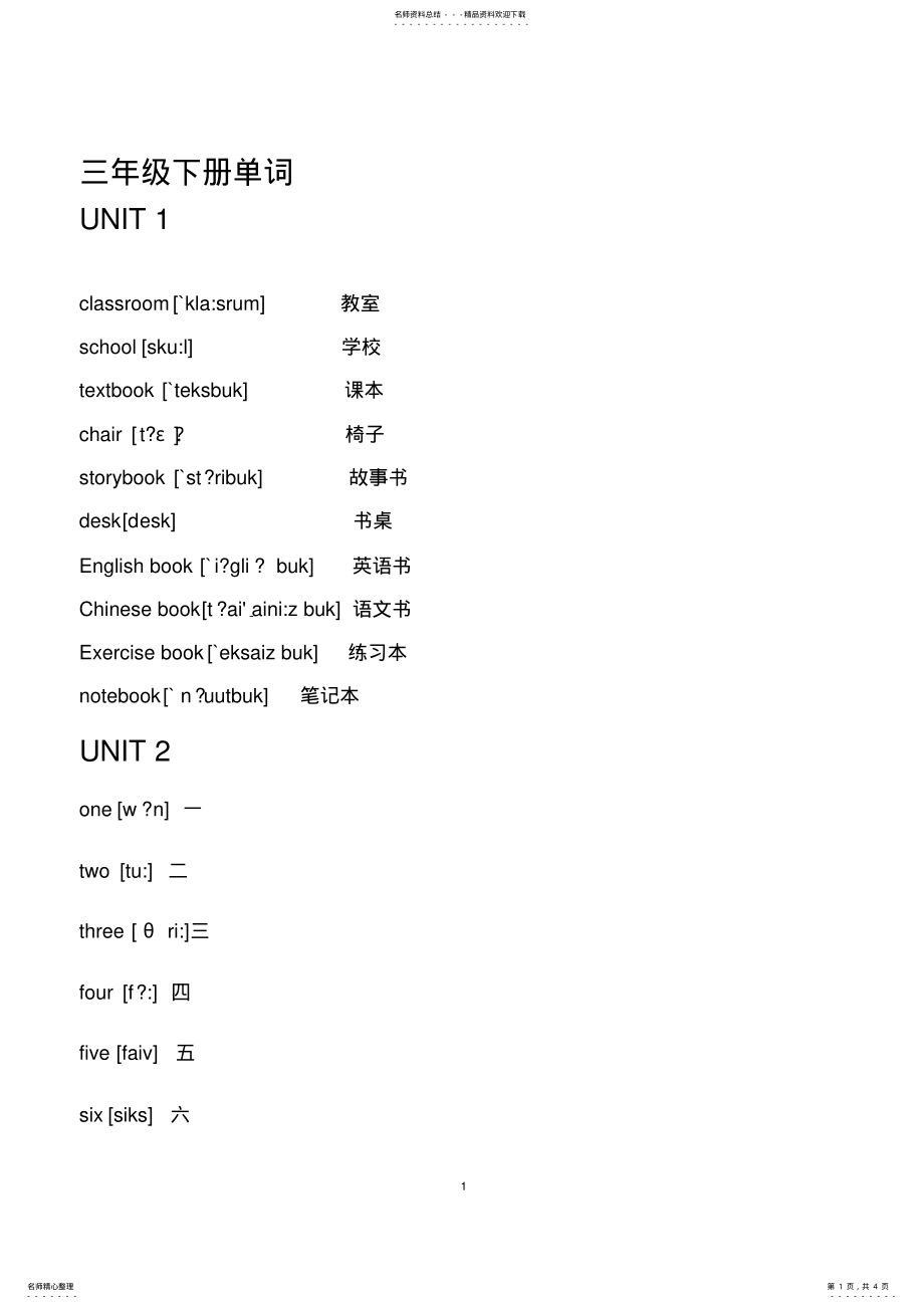 2022年新版小学英语三年级下册单词(带音标 2_第1页