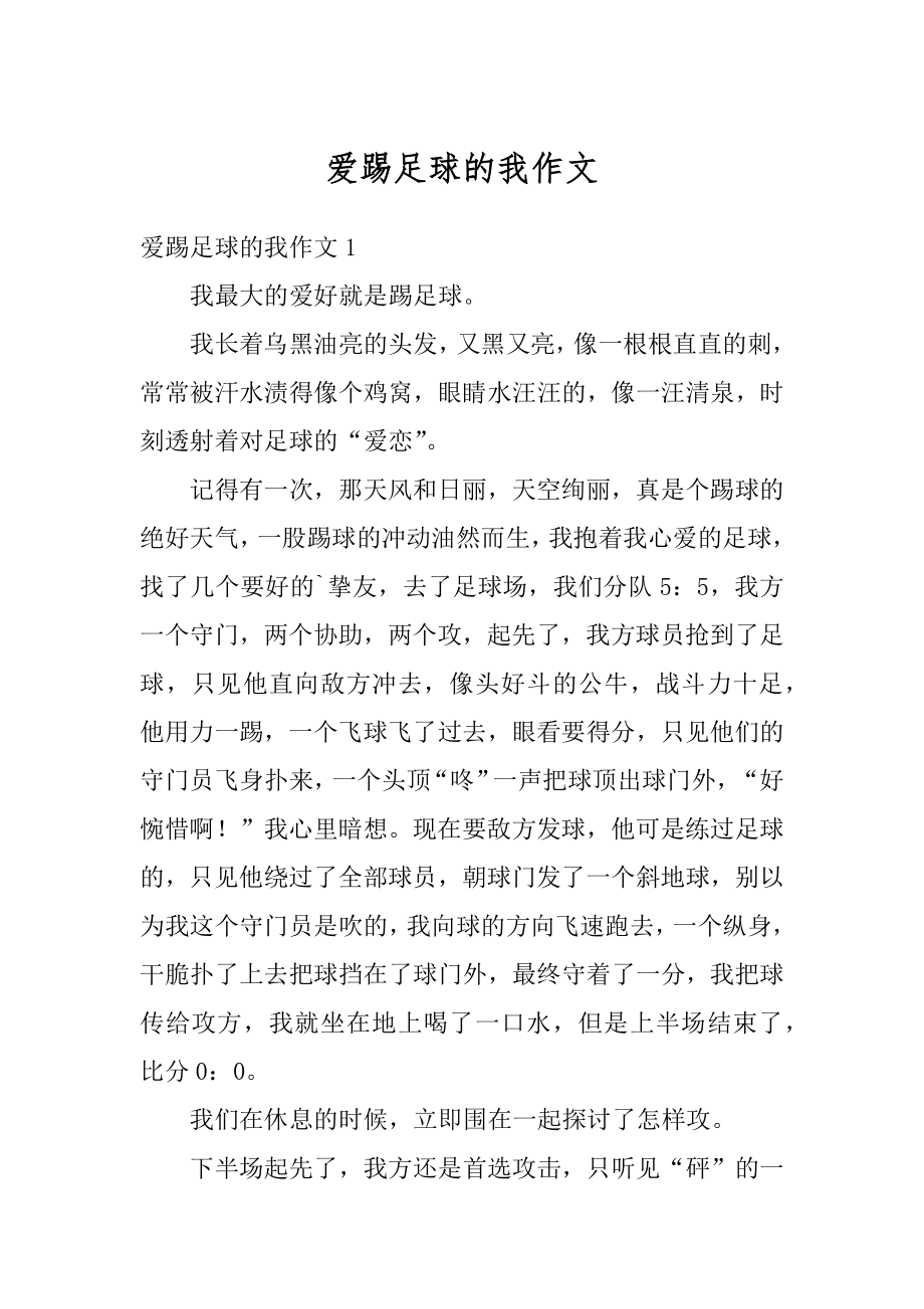 爱踢足球的我作文优质_第1页