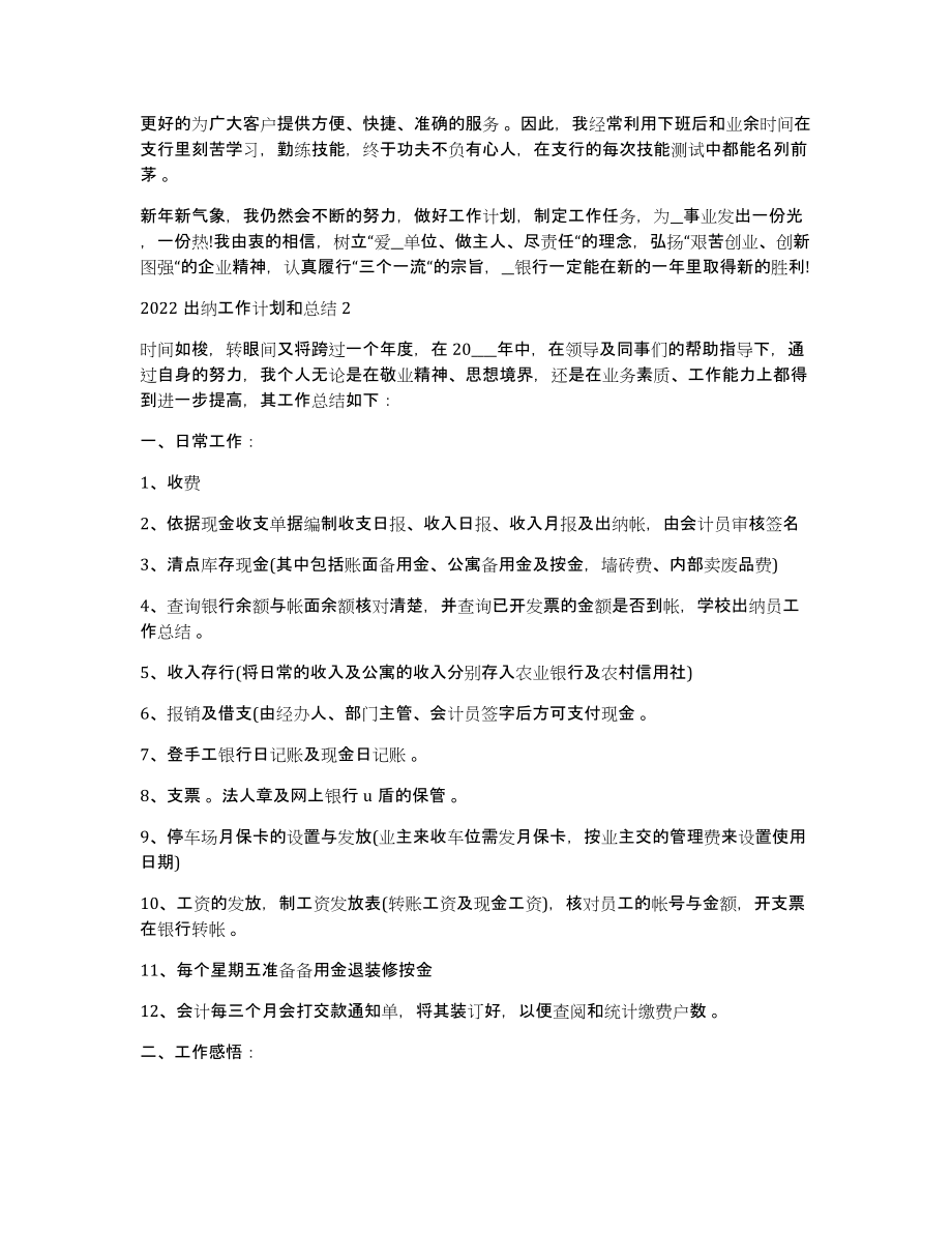 出纳工作计划和总结2022出纳工作计划和总结_第2页