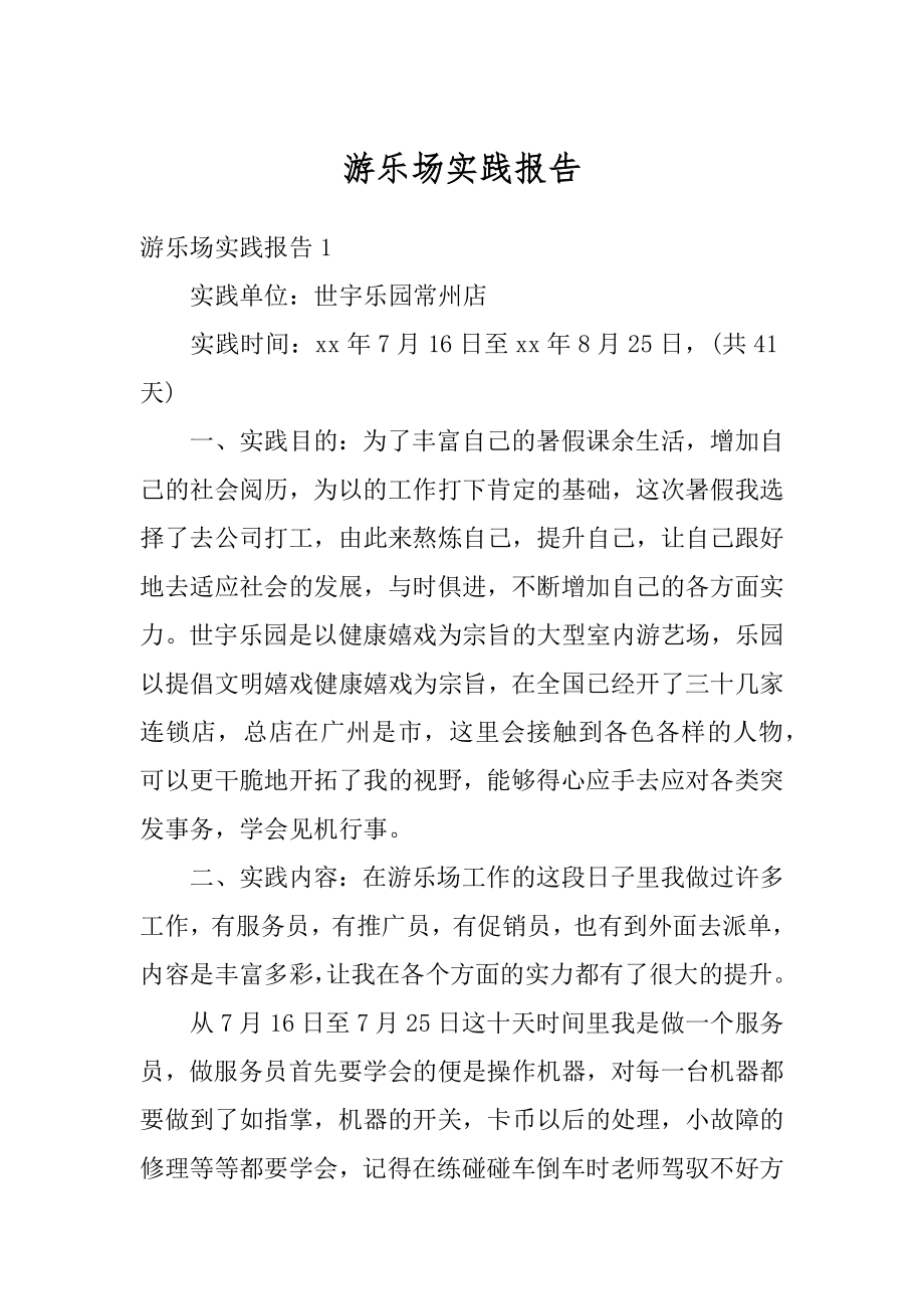 游乐场实践报告精品_第1页